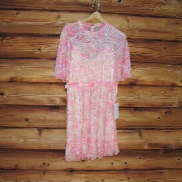 MAC DUGGAL  9148 Womens Pink Flounce Sleeve Floral Embellished Dress - Picture 5 of 15